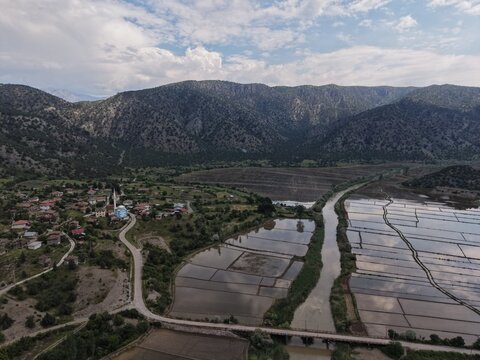 Aerial View of Tosya Town Surrounded by the Mountains of Kastamonu, T&uuml;rkiye