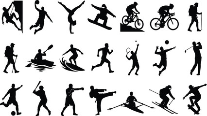 Collection of Sport Silhouettes Featuring Athletes in Action Across Outdoor and Indoor Physical Activities © Shipra