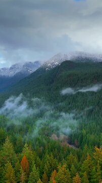 Aerial view of stunning mountain landscape in fall. Taken near Vancouver