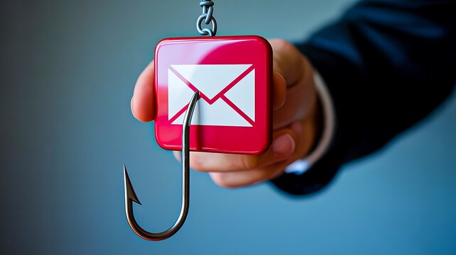 Email phishing attack concept with hooked mail icon representing cybersecurity threat