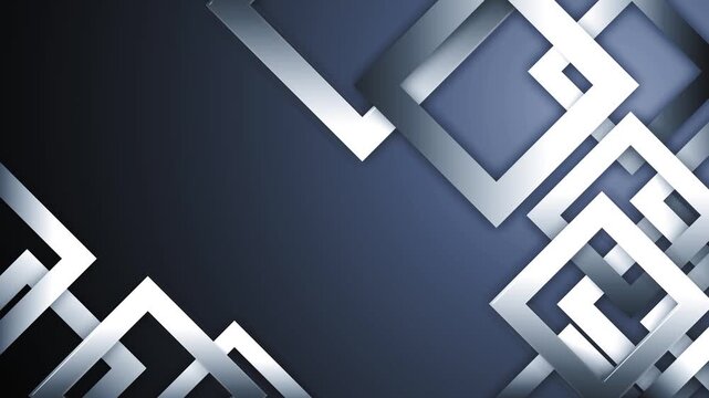 Metallic square geometric background animation, Modern abstract background with overlapping metallic silver squares on deep gradient