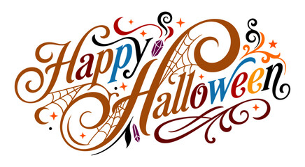 Elegant black and white halloween typography with spiderweb and decorative flourishes © Munna