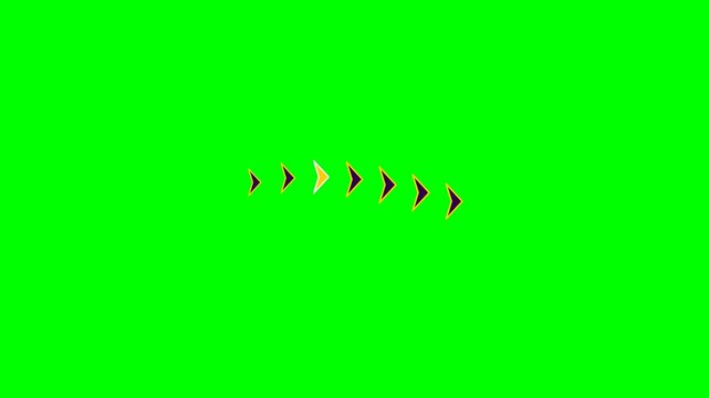 A sequence of seven small colorful arrows pointing right on green background