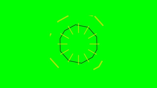 A dark green dodecagon outline with radiating lines on a bright green screen