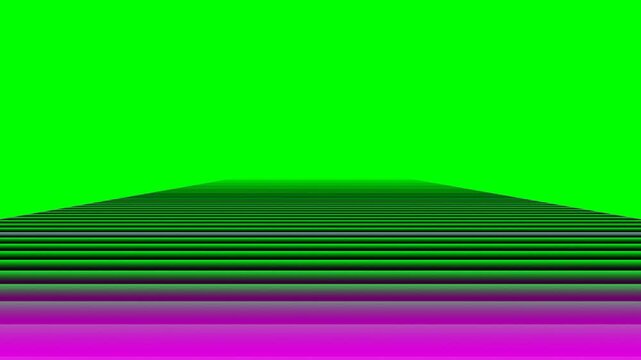 Abstract perspective view with a green background and striped ground plane