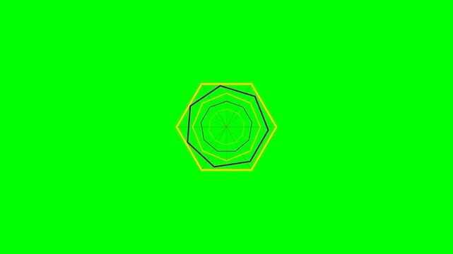 Abstract geometric pattern of concentric heptagons on a vibrant green background