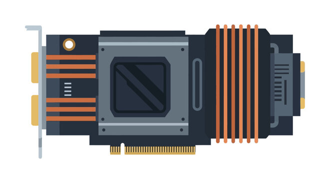 High-Performance GPU Graphics Card Illustration - Modern Computer Hardware and Gaming Component Vector