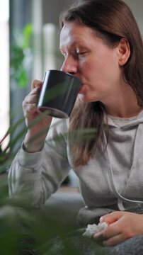 Sick woman got flu or caught cold, having allergy symptoms