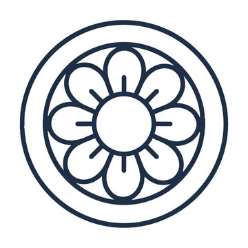 Minimalist monoline icon of a car engine cooling fan with circular blades and a simple outer frame isolated on white background. Automotive service concept
