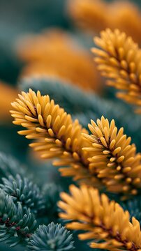 Yellow pine cones nestled among green needles