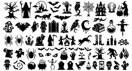 Fototapeta premium Halloween Silhouette Icons Vector Collection