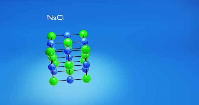 Salt crystal structure. NaCl ions. 3d render video.