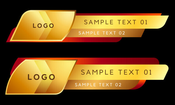 Golden Luxury Lower Third Vector Design Template with Red Accent and Logo Placeholder for Broadcast Streaming and Video Overlay 