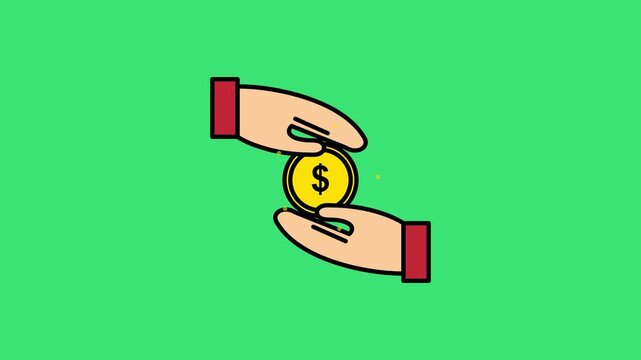 Cartoon Style Handshake Animation Representing Business Partnership On Green Background
