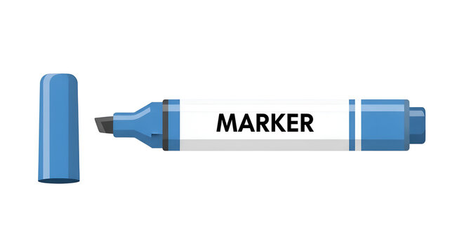 Blue permanent marker with cap isolated on white background.