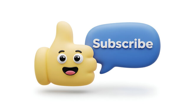 Cartoon Hand Giving Thumbs Up with Subscribe Speech Bubble.