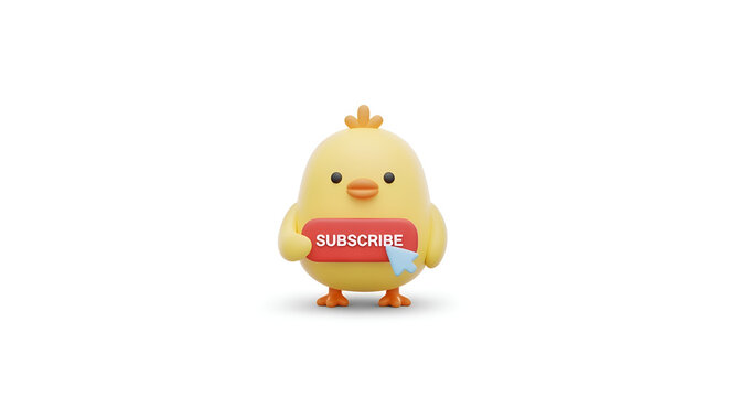 Cute cartoon yellow chick holding punsch sign.
