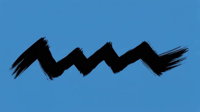 Hand drawn zigzag line evolving with brush strokes in blue and black abstract motion