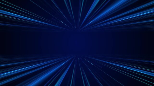 Blue speed light tunnel fast glowing streaks, deep center perspective, futuristic motion blur energy. technology intros, gaming cyber visuals, racing edits, software promos, dynamic digital overlays.