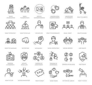 Set of line icons related to human rights
