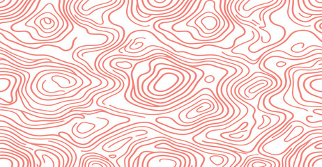 Obraz premium Topographic Map Pattern: An abstract graphic featuring a stylized topographic map in shades of coral and white, representing contour lines and elevation changes.