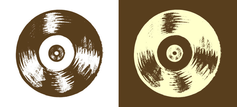 Grunge vinyl record doodle illustration showcases hand drawn retro audio discs. Distressed musical sound album element for modern music festival poster t-shirt print design clip art.