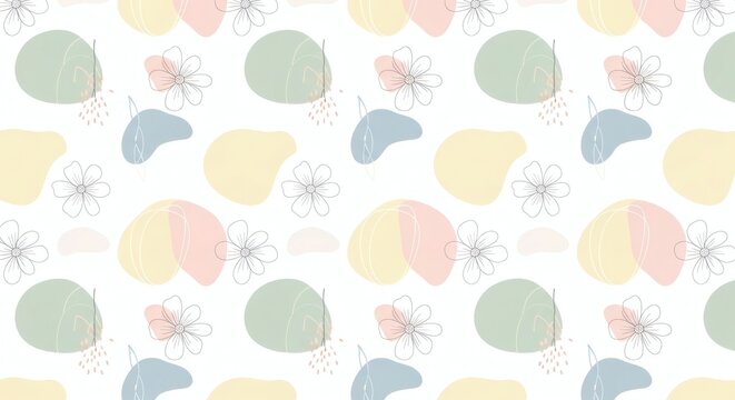 Soft pastel seamless abstract pattern with organic circles and floral elements for premium textile and surface design