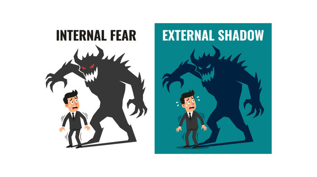 Conceptual illustration of internal fear versus external shadow monster