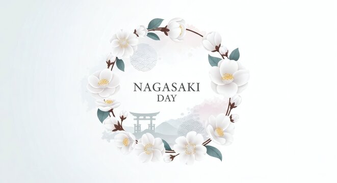 Nagasaki Day floral remembrance wreath with origami cranes symbolizing peace, hope and humanitarian awareness