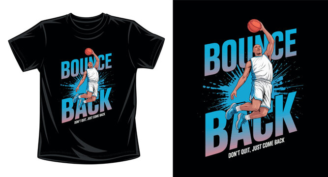 Professional basketball player dunking graphic t shirt design.