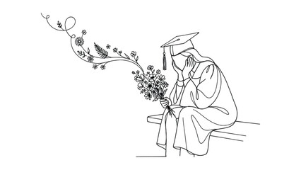 Fototapeta premium Graduation Celebration Illustration With Flower Bouquet And Academic Cap