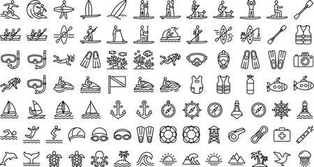 Water Sports and Beach Travel Line Icon Set Vector © Nahid