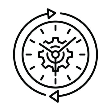 Clock face with a central gear and surrounding arrow rotation optimization efficiency management business continuous improvement