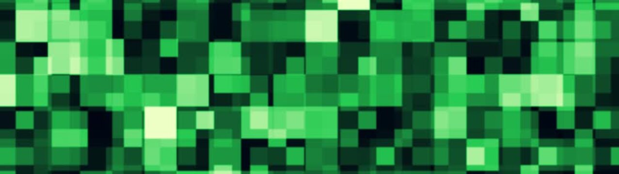 Abstract green pixels pattern motion background, dark and light green squares shifting and blinking effect.