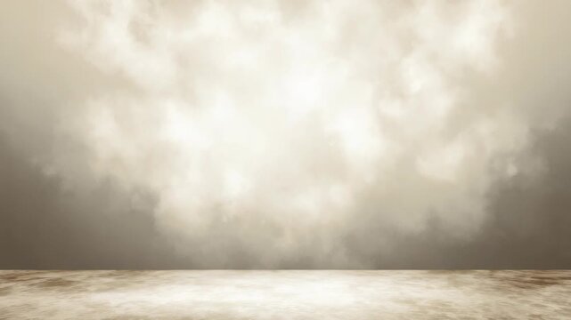 Minimalist studio scene featuring a beige smoky fog and illuminated floor, ideal for showcasing products, digital art, branding, or as a trendy backdrop for presentations and creative visual content