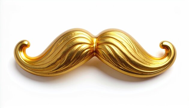 Ornate golden mustache on white, shiny, with dramatic light