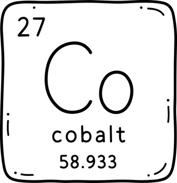 Cobalt periodic table element with atomic number 27, symbol Co and atomic mass 58.933.