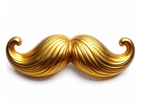 Gleaming golden mustache, intricately detailed, against a stark white background