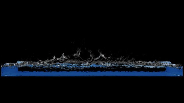an ocean water splashes box animation as the front view.