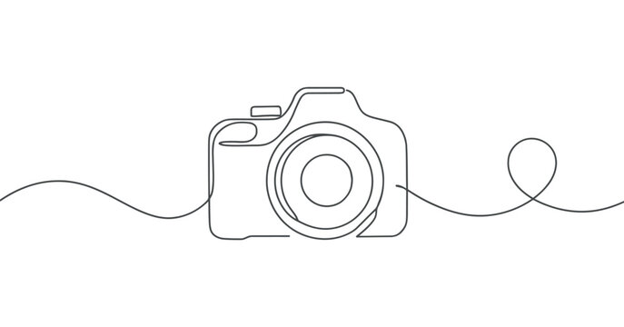 Camera Outline Single Continuous Line Drawing Illustration photographic lens