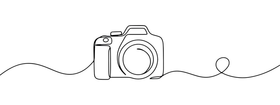 Camera Outline Single line Illustration With Continuous Flowing Stroke photographic