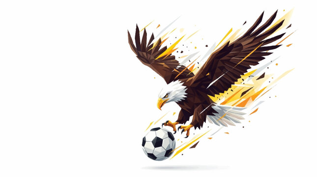 Dynamic illustration of a bald eagle attacking a soccer ball with motion lines.