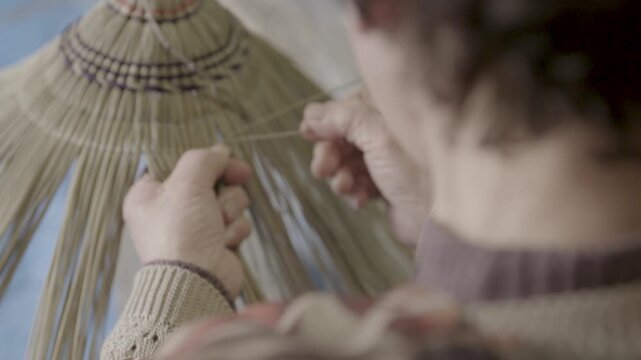 Hands Weaving Traditional Bon Odori Hat in Ugo Town Akita Prefecture J