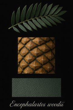 Comprehensive visual index showcasing Wood's cycad anatomical features against black backdrop with formal latin taxonomy
