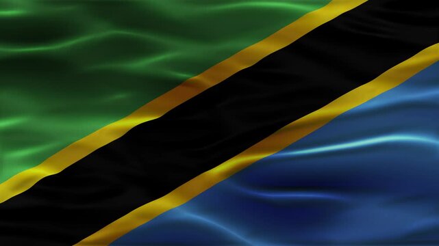 Tanzania flag waving Video. Tanzania flag made of satin or silk fabric. 4K Video Animation.
