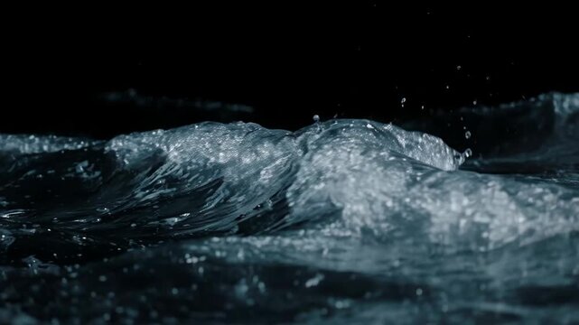 Ocean wave breaking with white foam during daytime against a black background for cinematic use