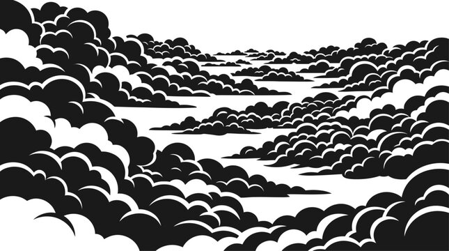 Abstract cloudscape black and white graphic landscape for modern interior design