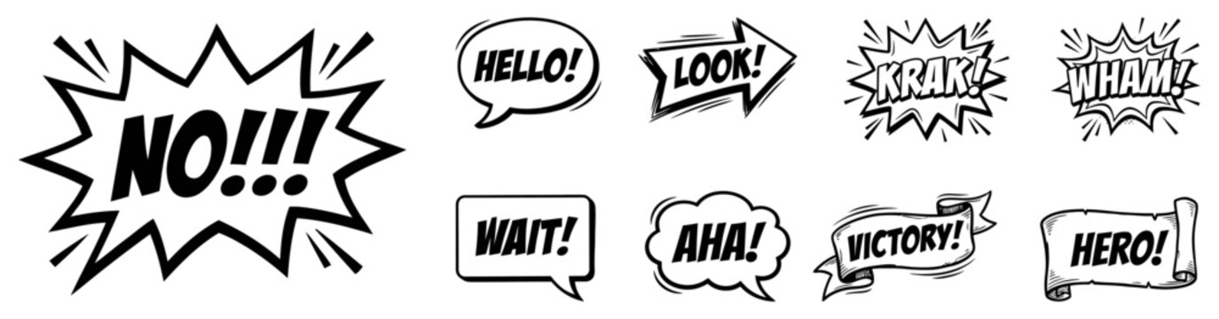 Vintage comic book speech bubbles and sound effects collection