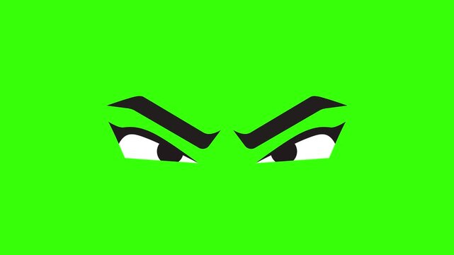 Intense Angry Cartoon Eyes Animation on Green Screen Background