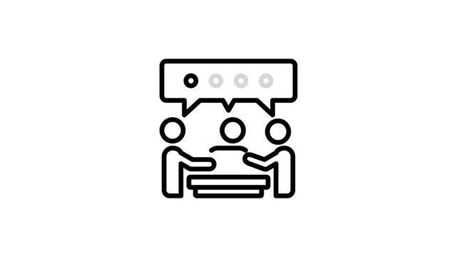 Meeting, conference, seminar, collaboration, discussion, communication, consultation, workshop, organization animated icon for team or teamwork. 4K video with alpha channel
